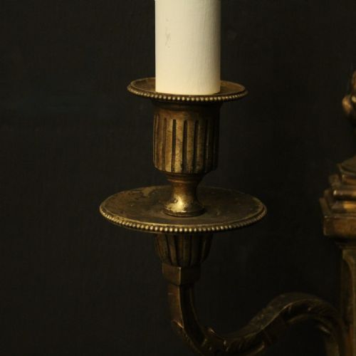 FRENCH PAIR OF GILDED BRONZE ANTIQUE WALL SCONCES - ADDITIONAL PHOTO 5