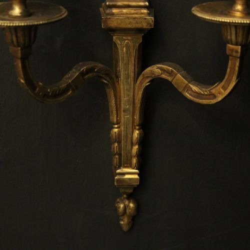 FRENCH PAIR OF GILDED BRONZE ANTIQUE WALL SCONCES - ADDITIONAL PHOTO 6