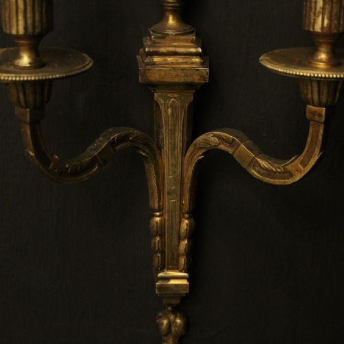 FRENCH PAIR OF GILDED BRONZE ANTIQUE WALL SCONCES - ADDITIONAL PHOTO 7