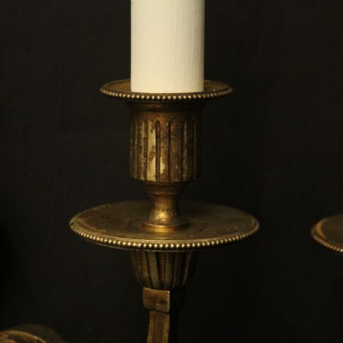 FRENCH PAIR OF GILDED BRONZE ANTIQUE WALL SCONCES - ADDITIONAL PHOTO 8