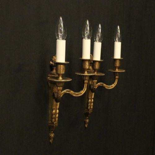 FRENCH PAIR OF GILDED BRONZE ANTIQUE WALL SCONCES - ADDITIONAL PHOTO 9
