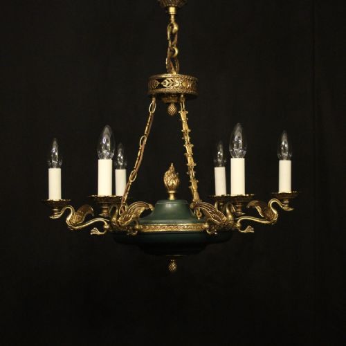 french gilded brass empire 6 light chandelier - CATEGORY: ANTIQUE LIGHTING - DATED 1930