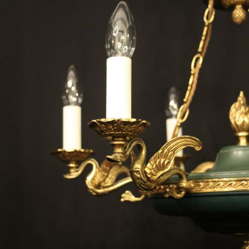 FRENCH GILDED BRASS EMPIRE 6 LIGHT CHANDELIER - ADDITIONAL PHOTO 1