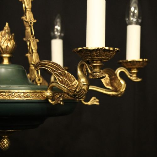 FRENCH GILDED BRASS EMPIRE 6 LIGHT CHANDELIER - ADDITIONAL PHOTO 3