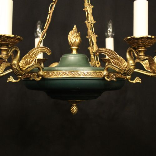 FRENCH GILDED BRASS EMPIRE 6 LIGHT CHANDELIER - ADDITIONAL PHOTO 4