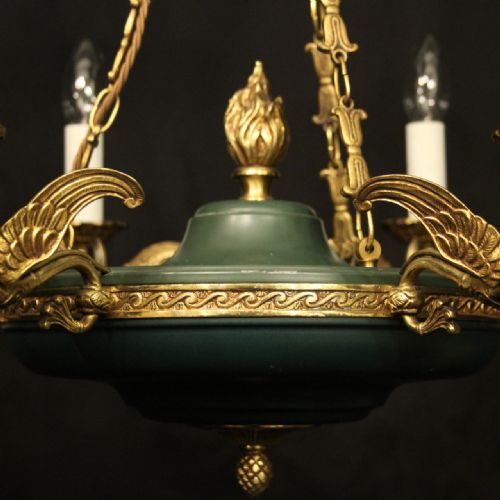 FRENCH GILDED BRASS EMPIRE 6 LIGHT CHANDELIER - ADDITIONAL PHOTO 5
