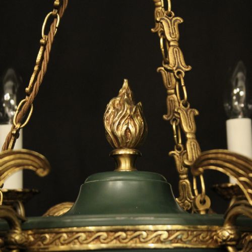 FRENCH GILDED BRASS EMPIRE 6 LIGHT CHANDELIER - ADDITIONAL PHOTO 6