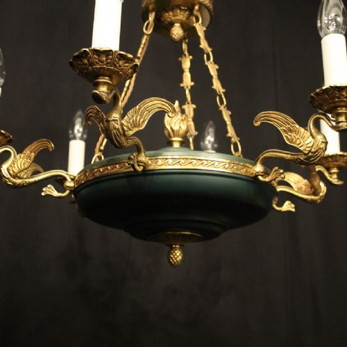 FRENCH GILDED BRASS EMPIRE 6 LIGHT CHANDELIER - ADDITIONAL PHOTO 7