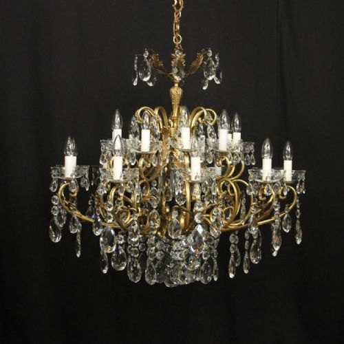 italian gilded bronze crystal 21 light antique chandelier - CATEGORY: ANTIQUE LIGHTING - DATED 1920