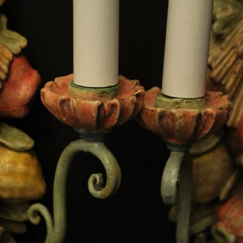 FLORENTINE POLYCHROME FRUIT TWIN ARM ANTIQUE WALL LIGHTS - ADDITIONAL PHOTO 4