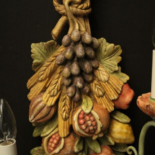 FLORENTINE POLYCHROME FRUIT TWIN ARM ANTIQUE WALL LIGHTS - ADDITIONAL PHOTO 7