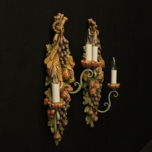 FLORENTINE POLYCHROME FRUIT TWIN ARM ANTIQUE WALL LIGHTS - ADDITIONAL PHOTO 9