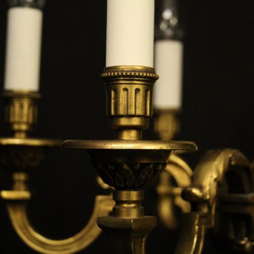 FRENCH GILDED BRONZE 6 LIGHT ANTIQUE CHANDELIER - ADDITIONAL PHOTO 2