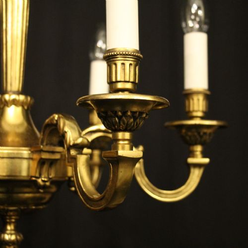 FRENCH GILDED BRONZE 6 LIGHT ANTIQUE CHANDELIER - ADDITIONAL PHOTO 4