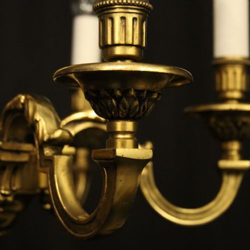 FRENCH GILDED BRONZE 6 LIGHT ANTIQUE CHANDELIER - ADDITIONAL PHOTO 5