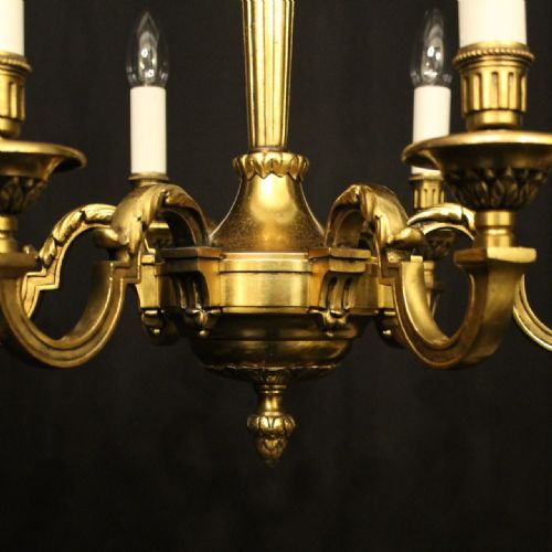 FRENCH GILDED BRONZE 6 LIGHT ANTIQUE CHANDELIER - ADDITIONAL PHOTO 6