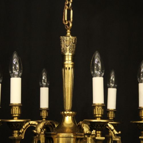 FRENCH GILDED BRONZE 6 LIGHT ANTIQUE CHANDELIER - ADDITIONAL PHOTO 7