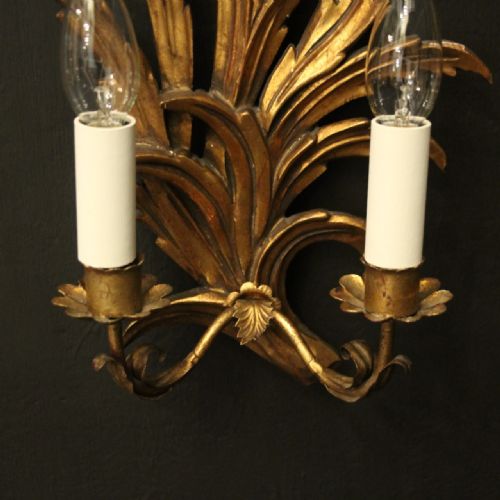 FLORENTINE PAIR OF GILTWOOD TWIN ARM LEAF WALL LIGHTS - ADDITIONAL PHOTO 2