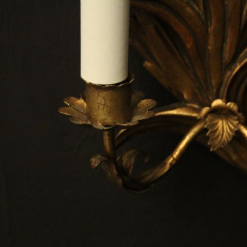 FLORENTINE PAIR OF GILTWOOD TWIN ARM LEAF WALL LIGHTS - ADDITIONAL PHOTO 3