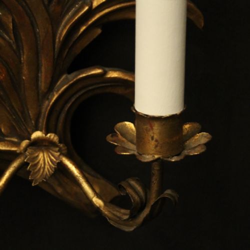 FLORENTINE PAIR OF GILTWOOD TWIN ARM LEAF WALL LIGHTS - ADDITIONAL PHOTO 6