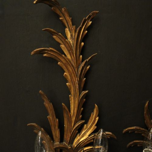 FLORENTINE PAIR OF GILTWOOD TWIN ARM LEAF WALL LIGHTS - ADDITIONAL PHOTO 7