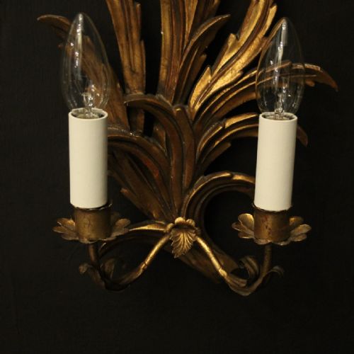 FLORENTINE PAIR OF GILTWOOD TWIN ARM LEAF WALL LIGHTS - ADDITIONAL PHOTO 8