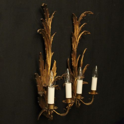 FLORENTINE PAIR OF GILTWOOD TWIN ARM LEAF WALL LIGHTS - ADDITIONAL PHOTO 9