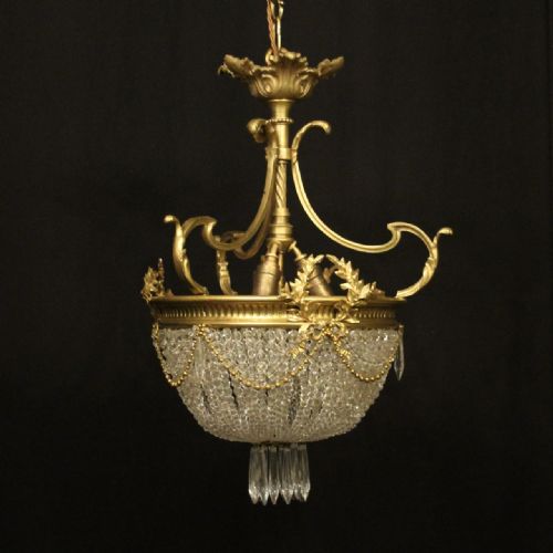 french 19th century four light bag antique chandelier - CATEGORY: ANTIQUE LIGHTING - DATED 19TH CENTURY