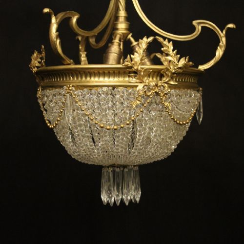 FRENCH 19TH CENTURY FOUR LIGHT BAG ANTIQUE CHANDELIER - ADDITIONAL PHOTO 1