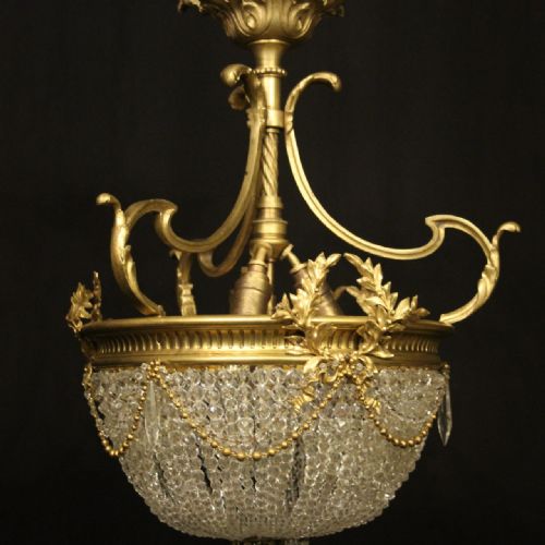 FRENCH 19TH CENTURY FOUR LIGHT BAG ANTIQUE CHANDELIER - ADDITIONAL PHOTO 2