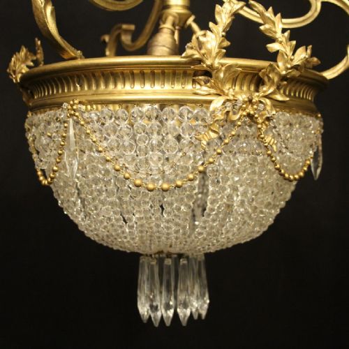 FRENCH 19TH CENTURY FOUR LIGHT BAG ANTIQUE CHANDELIER - ADDITIONAL PHOTO 3