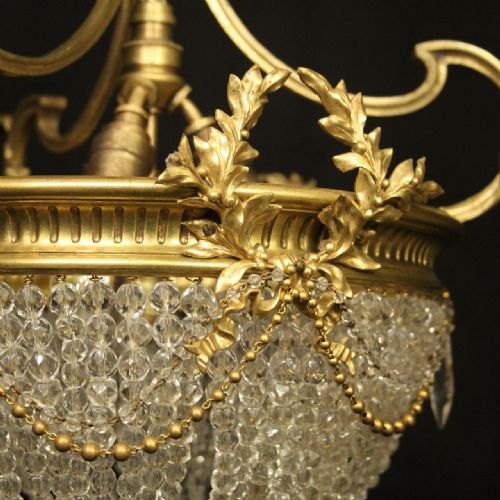 FRENCH 19TH CENTURY FOUR LIGHT BAG ANTIQUE CHANDELIER - ADDITIONAL PHOTO 4