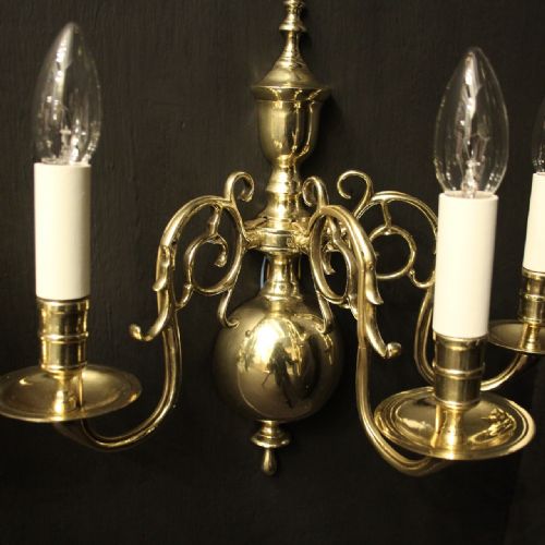 ENGLISH PAIR OF BRASS TRIPLE TWIN ARM ANTIQUE WALL LIGHTS - ADDITIONAL PHOTO 2