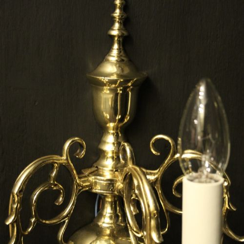 ENGLISH PAIR OF BRASS TRIPLE TWIN ARM ANTIQUE WALL LIGHTS - ADDITIONAL PHOTO 3