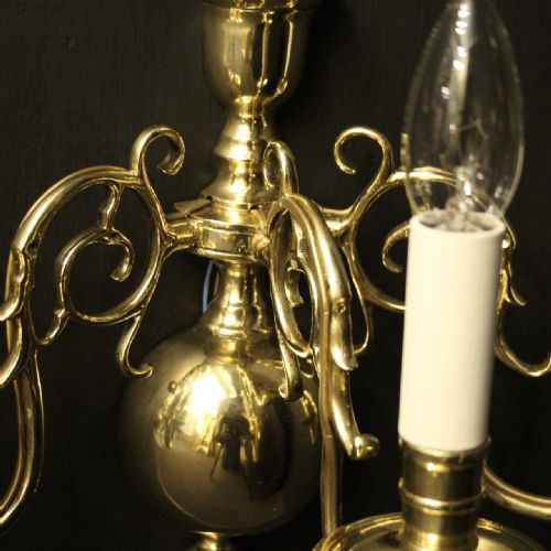 ENGLISH PAIR OF BRASS TRIPLE TWIN ARM ANTIQUE WALL LIGHTS - ADDITIONAL PHOTO 4