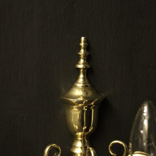 ENGLISH PAIR OF BRASS TRIPLE TWIN ARM ANTIQUE WALL LIGHTS - ADDITIONAL PHOTO 5