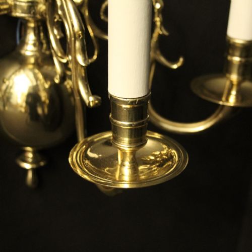 ENGLISH PAIR OF BRASS TRIPLE TWIN ARM ANTIQUE WALL LIGHTS - ADDITIONAL PHOTO 6