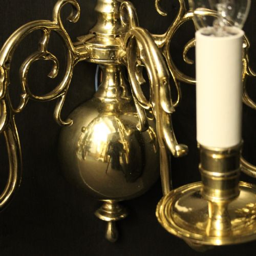 ENGLISH PAIR OF BRASS TRIPLE TWIN ARM ANTIQUE WALL LIGHTS - ADDITIONAL PHOTO 8