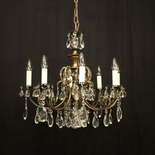 italian dark gilded crystal 8 light chandelier - CATEGORY: ANTIQUE LIGHTING - DATED 1930
