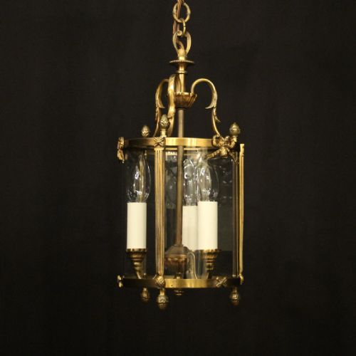 french small gilded triple light hall lantern - CATEGORY: ANTIQUE LIGHTING - DATED 1920