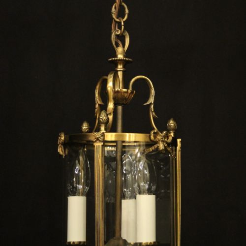 FRENCH SMALL GILDED TRIPLE LIGHT HALL LANTERN - ADDITIONAL PHOTO 1
