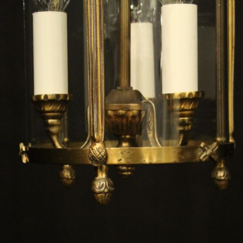 FRENCH SMALL GILDED TRIPLE LIGHT HALL LANTERN - ADDITIONAL PHOTO 4