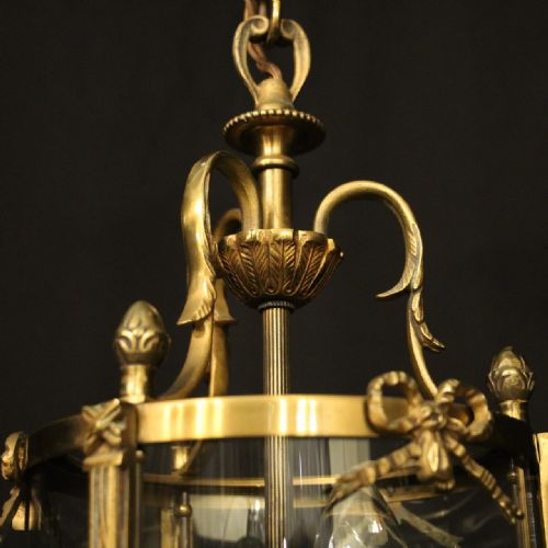 FRENCH SMALL GILDED TRIPLE LIGHT HALL LANTERN - ADDITIONAL PHOTO 6