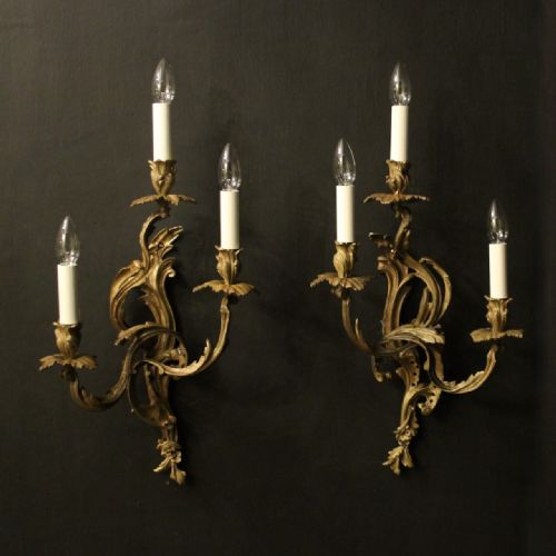 french pair of gilded bronze antique wall sconces - CATEGORY: ANTIQUE LIGHTING - DATED 19TH CENTURY