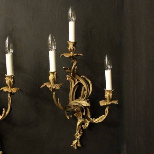FRENCH PAIR OF GILDED BRONZE ANTIQUE WALL SCONCES - ADDITIONAL PHOTO 1