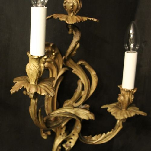 FRENCH PAIR OF GILDED BRONZE ANTIQUE WALL SCONCES - ADDITIONAL PHOTO 3