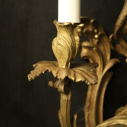 FRENCH PAIR OF GILDED BRONZE ANTIQUE WALL SCONCES - ADDITIONAL PHOTO 4