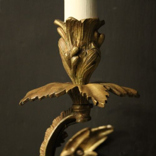 FRENCH PAIR OF GILDED BRONZE ANTIQUE WALL SCONCES - ADDITIONAL PHOTO 5