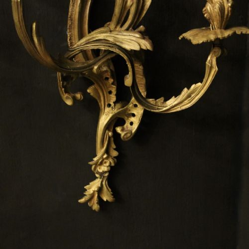 FRENCH PAIR OF GILDED BRONZE ANTIQUE WALL SCONCES - ADDITIONAL PHOTO 7