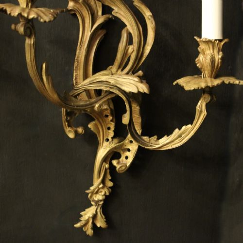 FRENCH PAIR OF GILDED BRONZE ANTIQUE WALL SCONCES - ADDITIONAL PHOTO 8